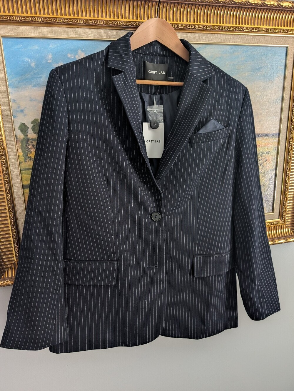 GREY LAB Navy Pinstripe Single-Button Blazer